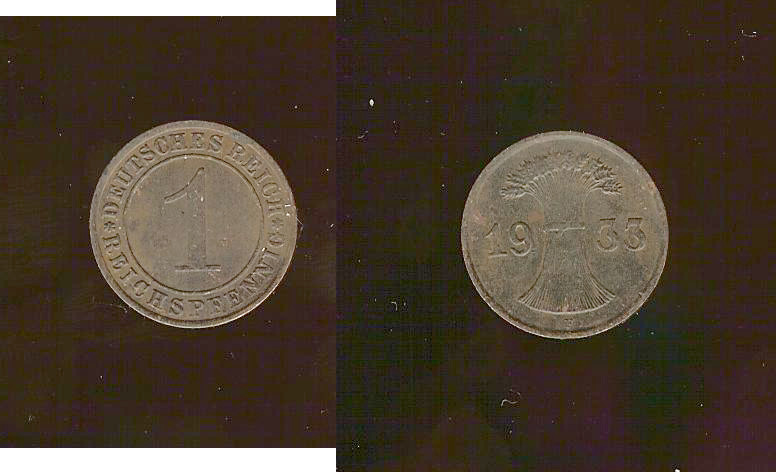 Germany 1 reichspfennig 1933F AU